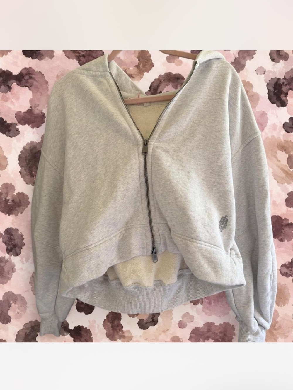 Free People Light Gray Zip-Front Cropped Hoodie